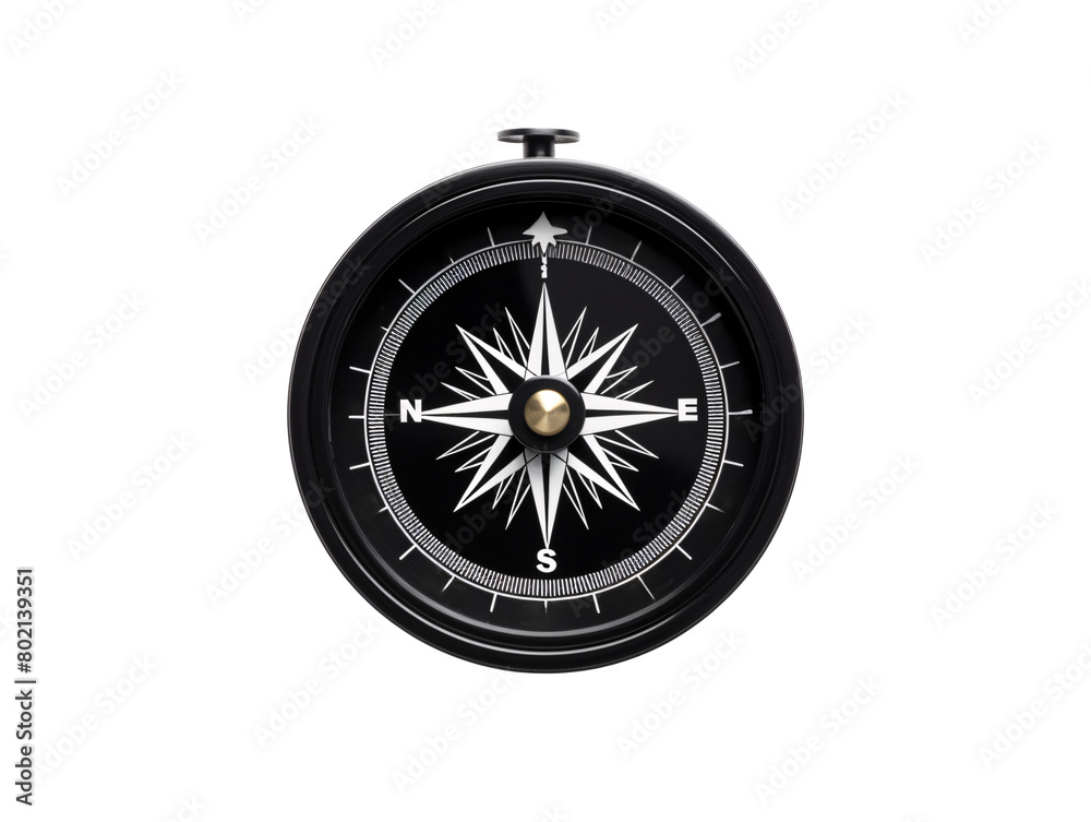 a black compass with white markings