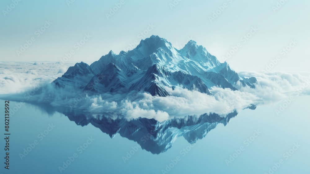 A mountain range that appears to be floating in the air, with no visible support A mountain range that appears to be floating in the air, with no visible support