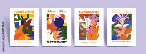 Aesthetic abstract plants and flowers, floral, flower market hand drawn vector illustration background. Design for wall art, decoration, print, poster, cover and wallpaper.