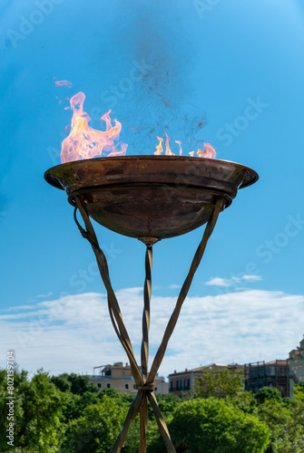 The Olympic Flame visiting Corfu (Kerkyra) on its way to Paris for the 2024 Olympic Games. Corfu, Ionian islands, Greece