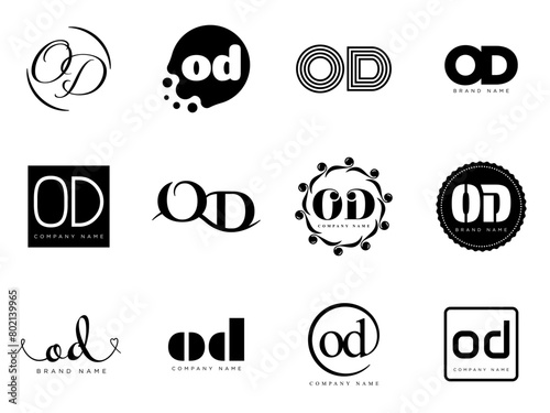 OD logo company template. Letter o and d logotype. Set different classic serif lettering and modern bold text with design elements. Initial font typography.