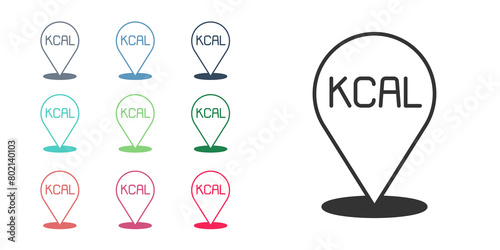 Black Kcal icon isolated on isolated on white background. Health food. Set icons colorful. Vector