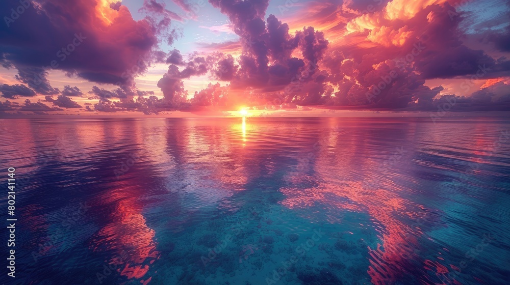 Stunning Sunset at Beach with Clouds and Vibrant Colors. Stunning Sunset at Beach with Clouds and Vibrant Colors.
