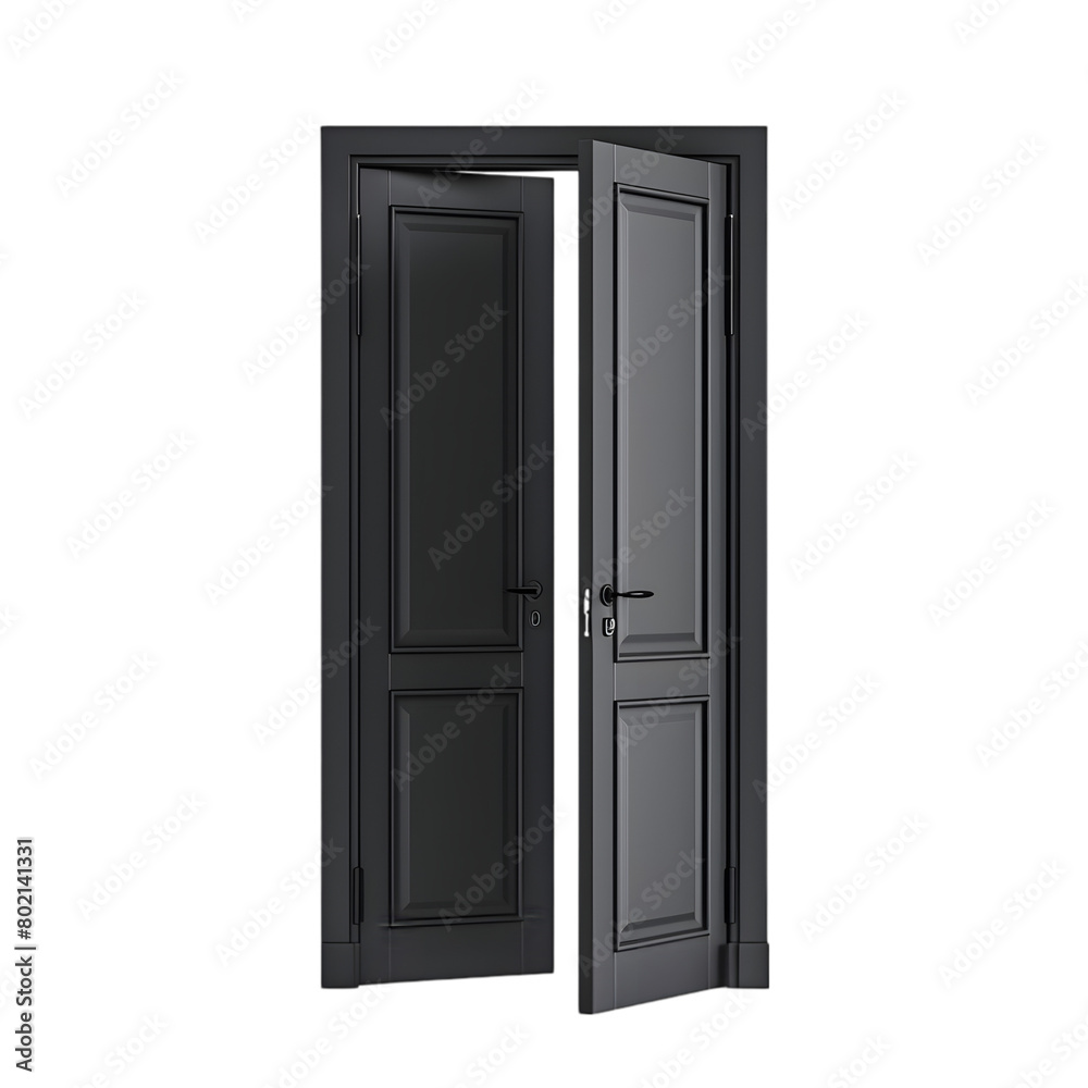 Black interior open Door and Frame isolated on a transparent background Black interior open Door and Frame isolated on a transparent background