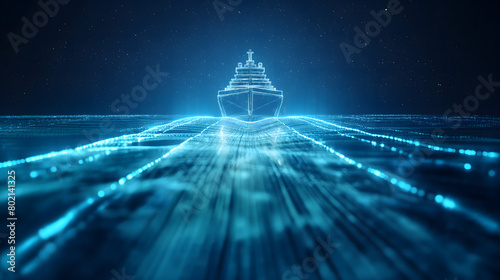Futuristic Digital Ship Sailing in Virtual Reality Sea © slonme