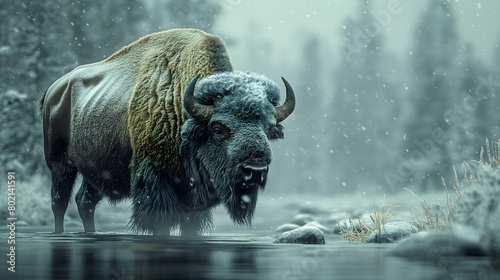 Majestic Bison in a Snowy Winter Wonderland