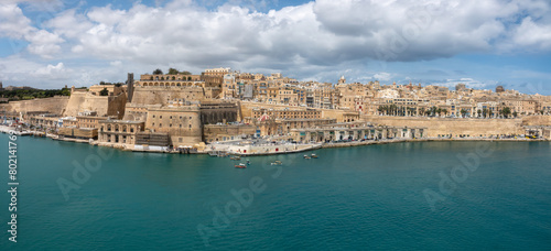 Panoramic view of the old town of Valletta (Il-Belt) the capital of Malta, from the grand harbor.