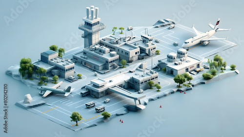 Stylized Isometric Illustration of a Small Island Airport