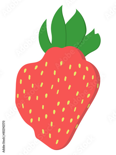 Hand drawn strawberry (got shadow and leaves), isolated on white background (backdrop). Food. Berry. Vector illustartion.
