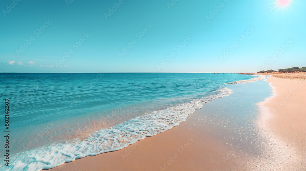 Serene Beach Landscape with Vibrant Blue Ocean and Golden Sand