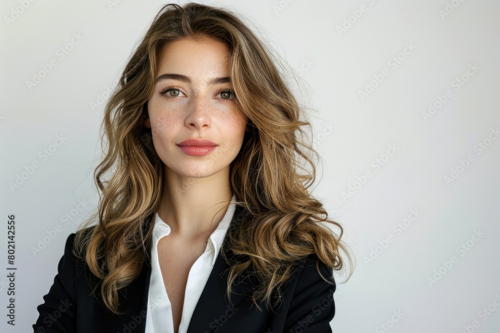 Businesswoman's journey to success, confidence and fulfillment in studio photos with white and clean monochromatic background Businesswoman's journey to success, confidence and fulfillment in studio photos with white and clean monochromatic background