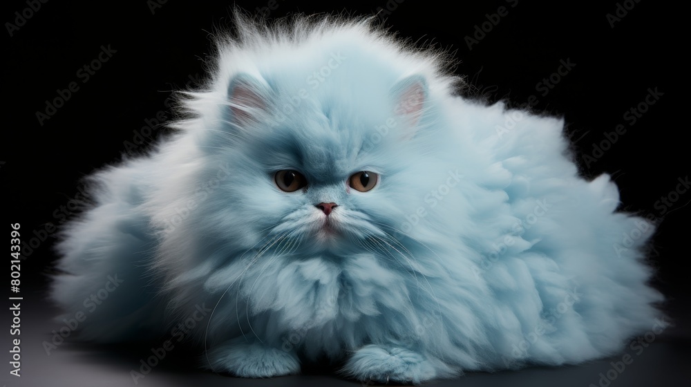 Describe a fluffy, blue creature with a tail that resembles a fluffy cotton candy