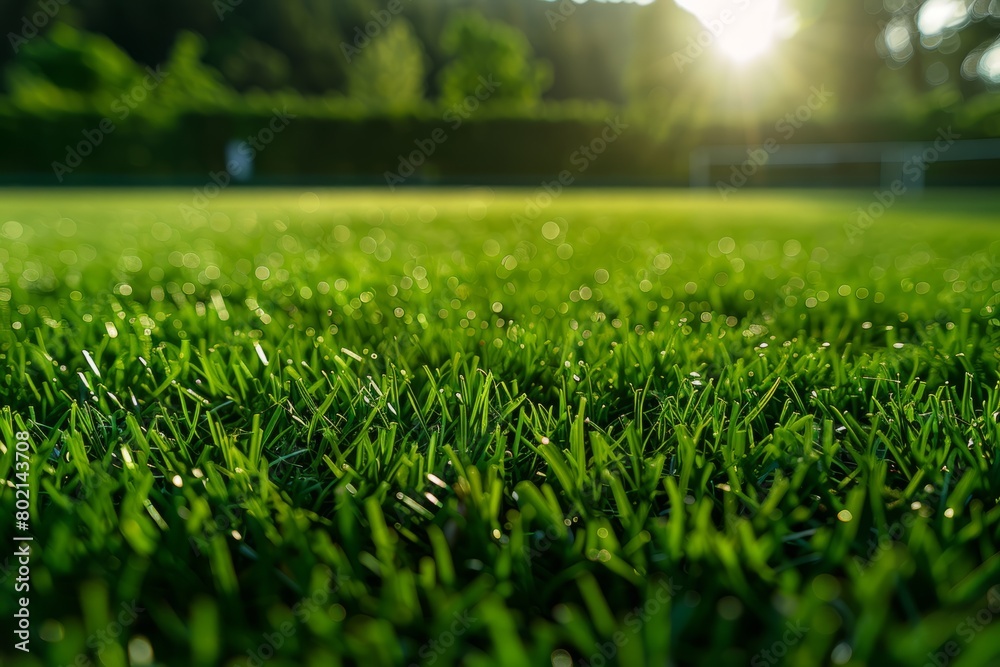 Close up of lush green grass on a European soccer stadium field