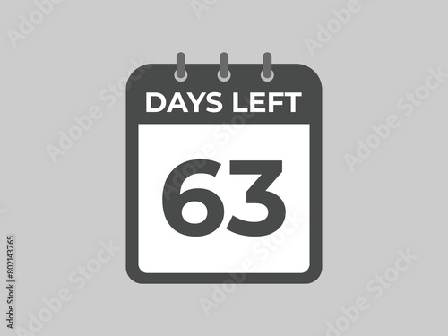 63 days to go countdown template. 63 day Countdown left days banner design. 63  Days left countdown timer