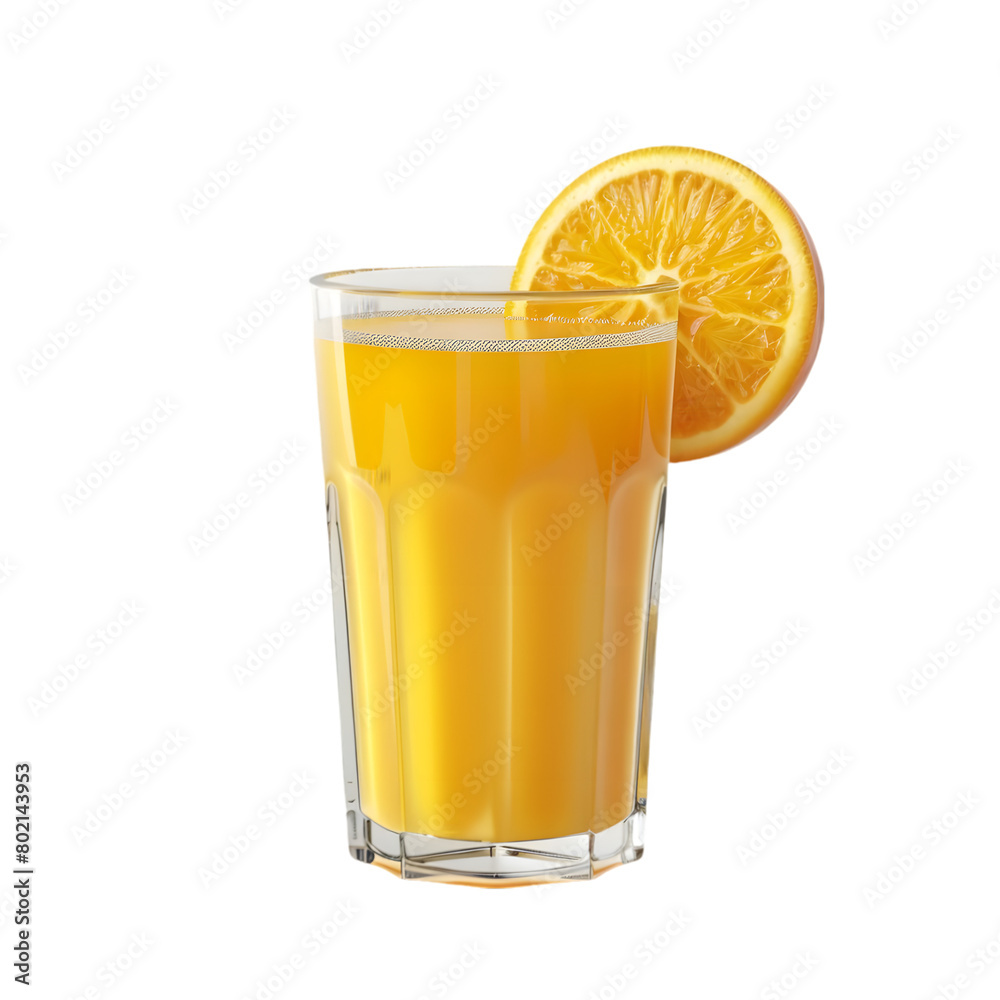 Fresh orange juice glass isolated on a transparent background