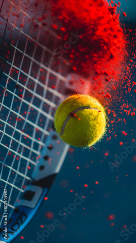 Explosive Tennis Ball Impact with Red Powder Burst on Court