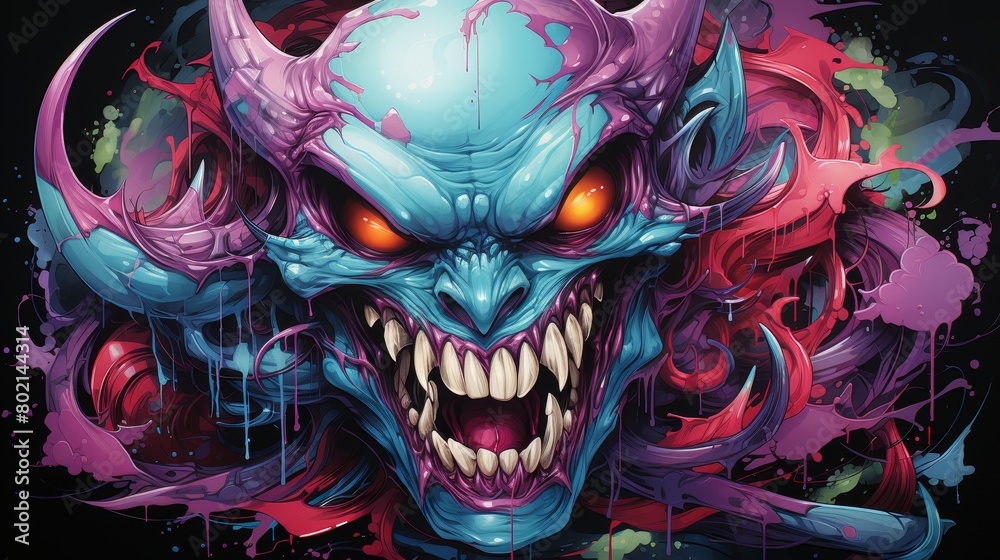 Imagine a devil painting graffiti on the walls of hell, creating colorful murals Imagine a devil painting graffiti on the walls of hell, creating colorful murals