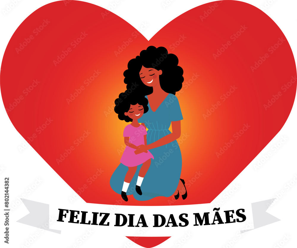 Happy Mother's Day text in portuguese, with Mother's Day illustration Happy Mother's Day text in portuguese, with Mother's Day illustration