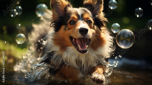Imagine pets chasing bubbles blown by their owners, jumping and trying to catch them © charunwit