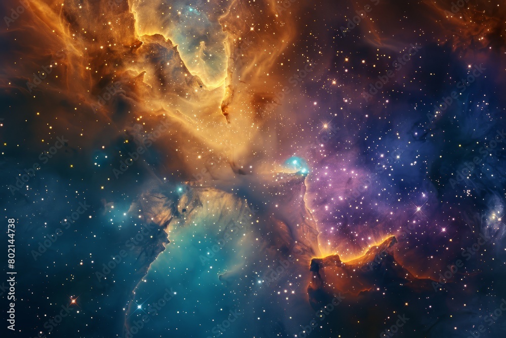 A high-definition view of a nebula cluster in the sky, revealing intricate details and vivid colors. Ideal for astronomy enthusiasts and educational purposes
