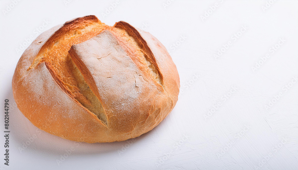 Freshly baked round bread on white table. Tasty food. Homemade bakery. Baked goods. Top view. Freshly baked round bread on white table. Tasty food. Homemade bakery. Baked goods. Top view.