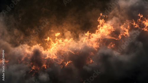 Intense Flames Emerging From the Obscuring Smoke and Darkness © slonme