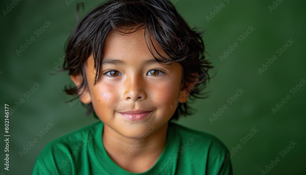 Little hispanic boy wearing green T-shirt Little hispanic boy wearing green T-shirt