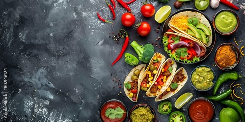 Table Set With Tacos and Sauces photo