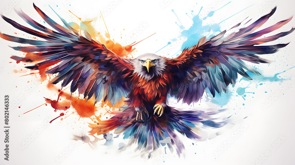watercolor of eagle, hawk, birds in pastel and bohemian style on white background. watercolor of eagle, hawk, birds in pastel and bohemian style on white background.