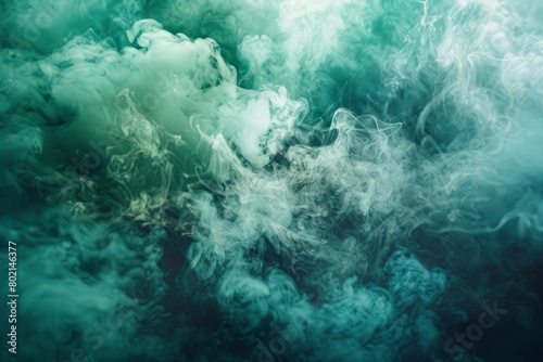 Wideangle view of vibrant green and black smoke filling the frame, creating a dreamy and mystical atmosphere