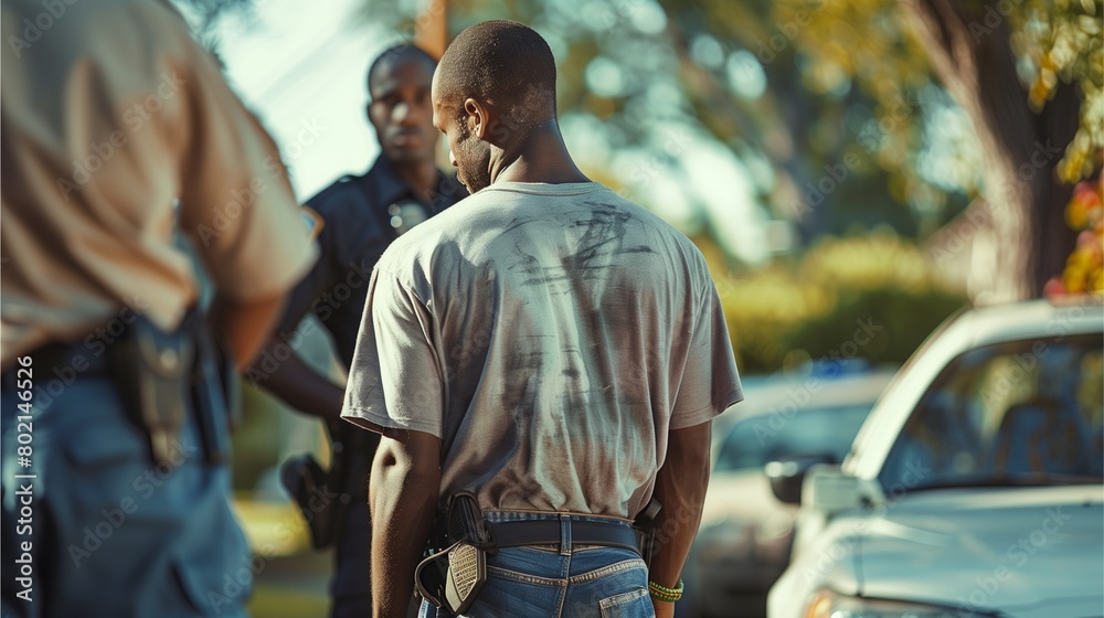 Fototapeta premium Operation of police officers Investigate locations and people suspected in the case against a black man.