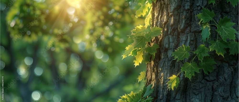 Landscape photo of bright green maple trees in the background natural atmosphere Landscape photo of bright green maple trees in the background natural atmosphere