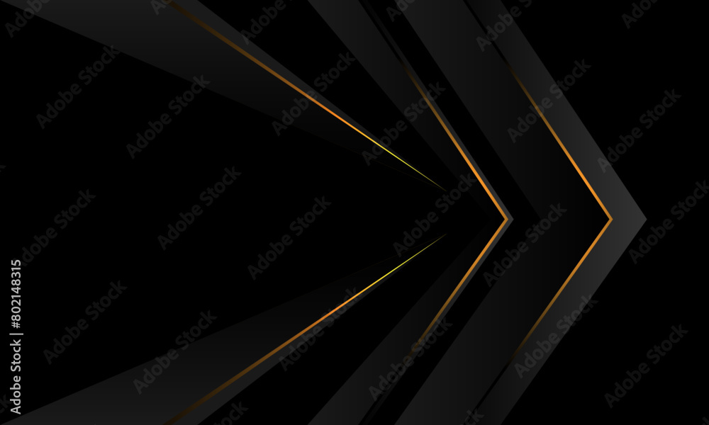 Abstract dark grey metallic gold light arrow direction geometric on black design modern futuristic creative background vector
