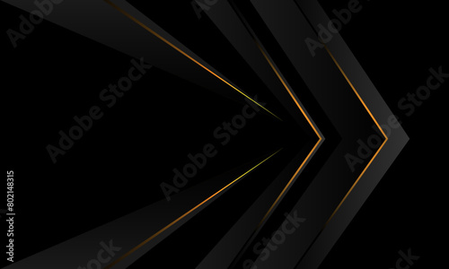 Abstract dark grey metallic gold light arrow direction geometric on black design modern futuristic creative background vector © patthana