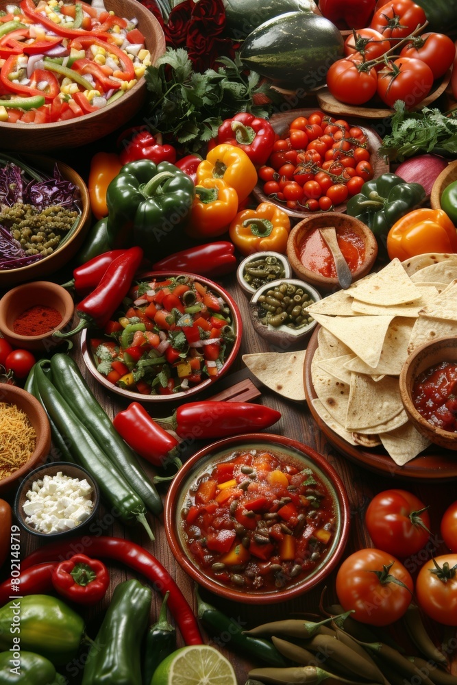 Variety of Mexican Food Spread on Table