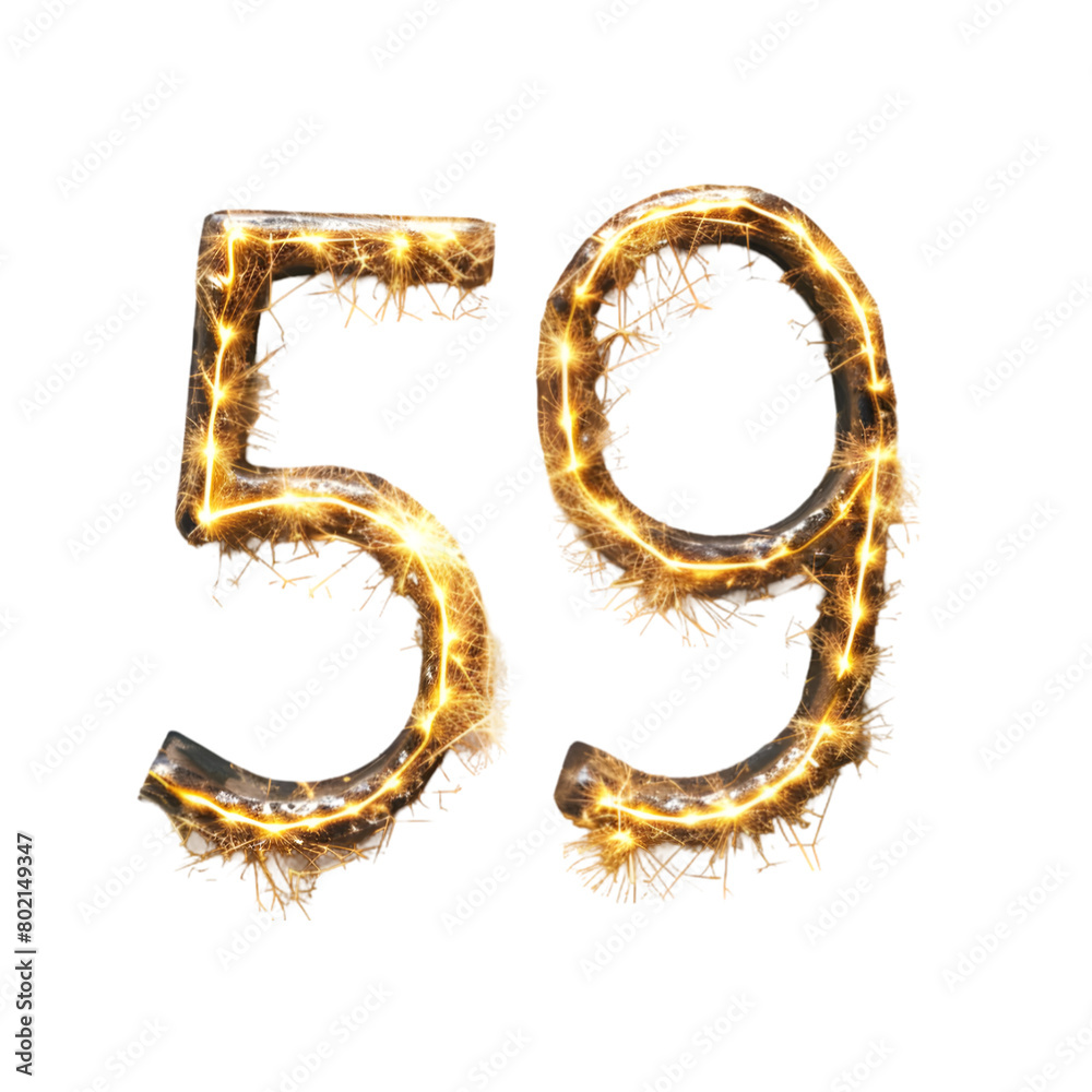 Sparklers Number ''59'' top view isolated on a transparent background