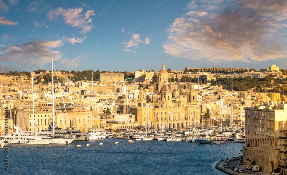 The iconic marina of Birgu (Vittoriosa) on the Grand Harbour across from Valetta, Malta The iconic marina of Birgu (Vittoriosa) on the Grand Harbour across from Valetta, Malta