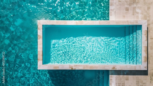 Top view of pool sunny day, swimming pool, clean vacation water surface wallpaper no people