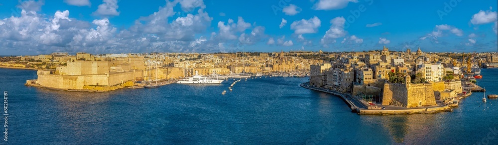 Breathtaking panoramic view of the Grand Harbour of across from the old town of Valletta (Il-Belt) the capital of Malta