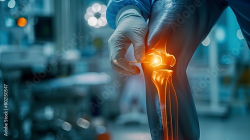 Orthopedic surgeon marking knee for surgery, precision planning, close up, focused intent, bright light  photo