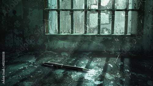 A pen behind the prison bars. Speech or press or thought freedom concept
