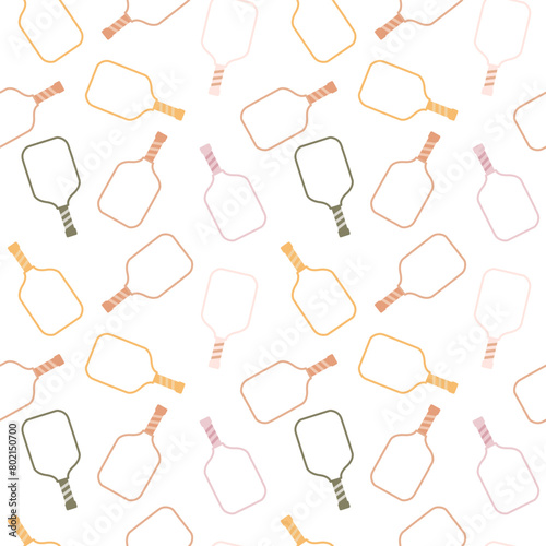 Pickleball seamless pattern in pastel color. Summer sport repeat background. Vector tennis print, wallpaper, textile, fabric, package design, wrapping paper with racket illustration