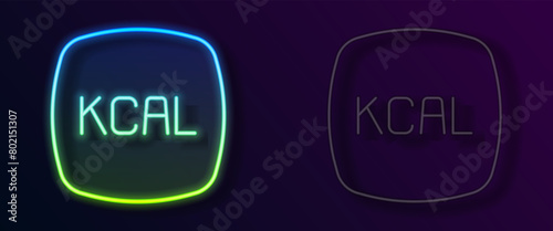 Glowing neon line Kcal icon isolated on isolated on black background. Health food. Vector