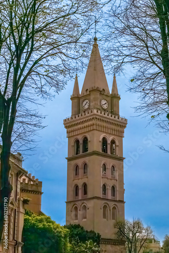 The bell tower of the Duomo di Messina (Basilica Cattedrale di Santa Maria Assunta), Messina's cathedral, Sicily, Italy