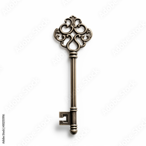 Ornate antique key isolated on white background 3D illustration