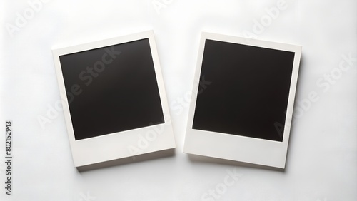 polaroid rectangular with black picture on it isolated on white background, horizontal mock up photos