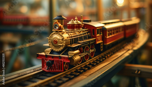 vintage toy train set, its polished surfaces and charming design reminiscent of cherished playtime memories photo