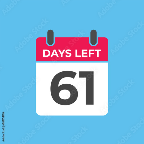 61 days to go countdown template. 61 day Countdown left days banner design. 61 Days left countdown timer