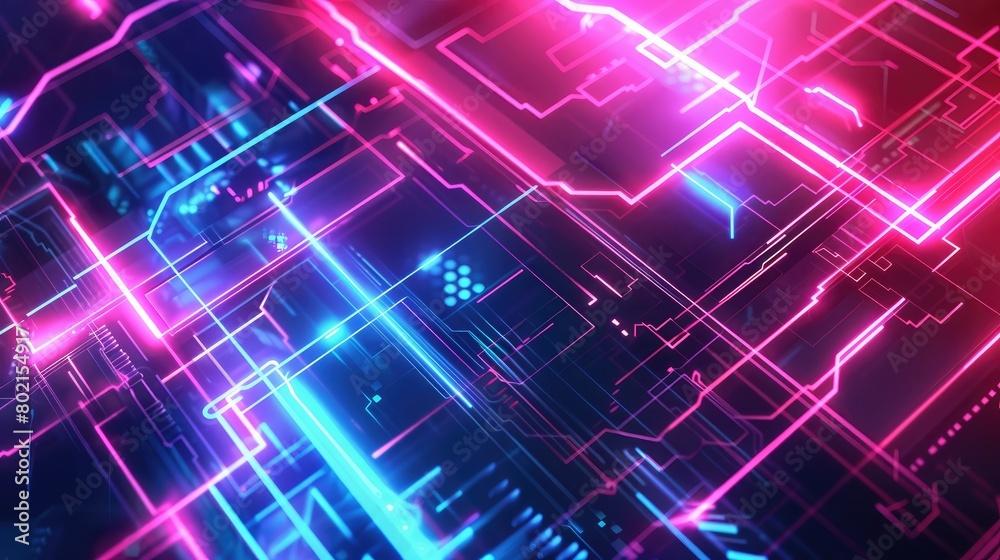 Futuristic background with digital lines and neon lights forming intricate patterns, suggesting technological innovation.
