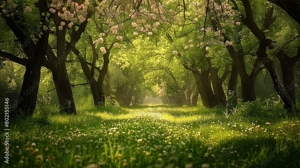 Enchanting photograph of a verdant park filled with blossoming trees and verdant foliage, inspiring a sense of wonder and appreciation for nature. Enchanting photograph of a verdant park filled with blossoming trees and verdant foliage, inspiring a sense of wonder and appreciation for nature.